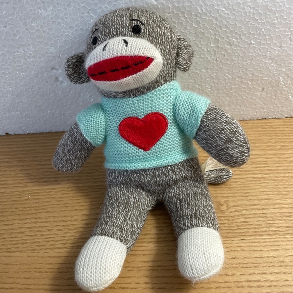 Dan Dee Plush Sock Monkey Teal Sweater w Heart Stuffed Animal 2015 10” Toy - Picture 1 of 10